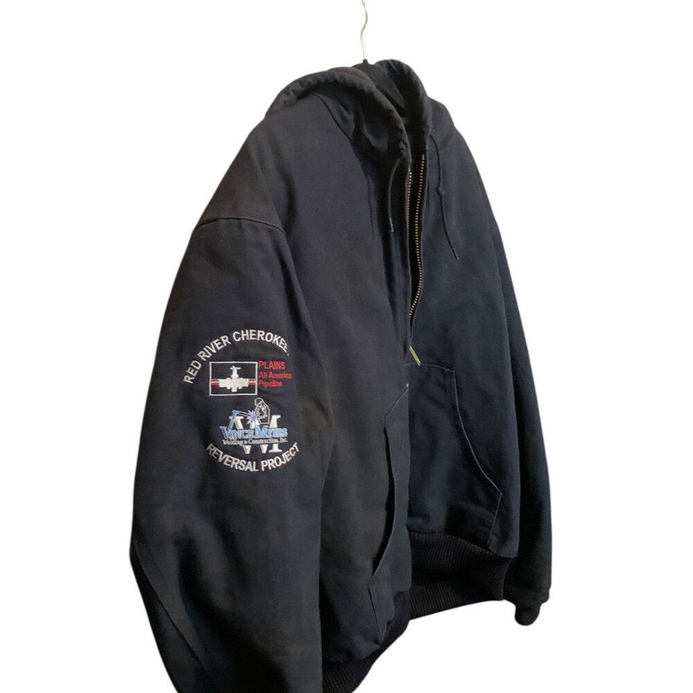 VTG 90s CARHARTT Jacket Duck Chore Quilted Black Pipeline Embroidery Size XL USA - Picture 2 of 16